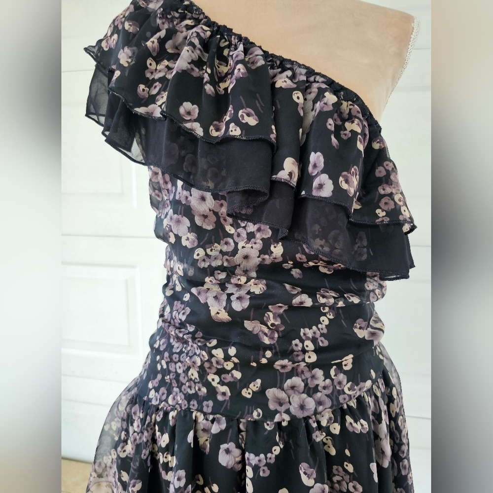 Cedico Floral One Shoulder Ruffle Mini Dress | M Romantic Boho Party Cocktail - Picture 7 of 14